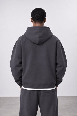 Erkek Cep Detaylı Panda Oversize Zip Füme