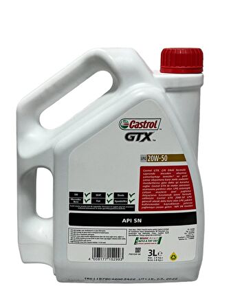 Castrol GTX 20W-50 Motor Yağı 3 Litre