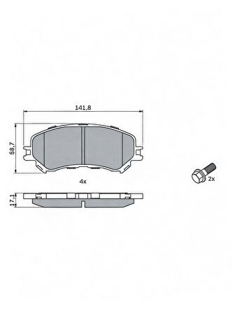 Mga Renault Megane IV 2016 Ve Sonrası Orta Kulak Uzun Tip Ön Fren Balatası Takım