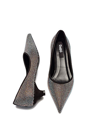 Kadın Stiletto Abiye Taş İşlemeli Sivri Burun Kapalı Kısa Topuklu Ayakkabı 165