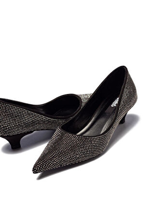 Kadın Stiletto Abiye Taş İşlemeli Sivri Burun Kapalı Kısa Topuklu Ayakkabı 165