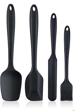 4 Parça Büyük Boy Silikon Yumurta Fırçası Kaşık Bıçak Spatula Seti Isıya Dayanıklı