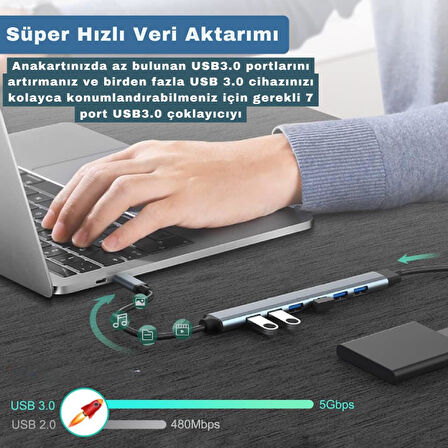 Coofbe 7in1 Usb Ve Type-C Girişli Usb Çoğaltıcı 7in1 USB 3.0 Çoğaltıcı Type-c To Usb Çevirici Akım Korumalı