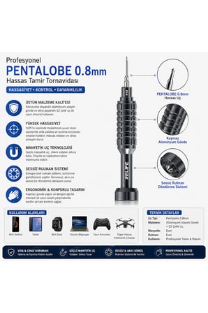 RL-730 Profesyonel Pentalobe 0.8mm Hassas Cep Telefonu Tamir Tornavidası Manyetik S2 Çelik Uçlu