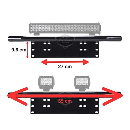 Her Araca Uyumlu Plaka Altlığı ve Koruma Demiri Sis Ayağı SUV 4X4 Off Road Led Montaj Braketi Plakalık Led Bağlantı Ayağı Krom