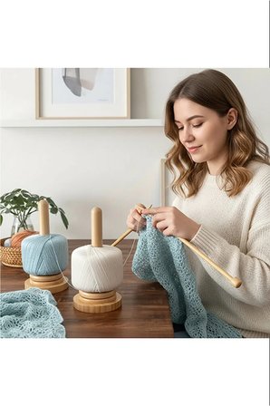 Ahşap İplik Tutucu Döner Örgü Standı Yarn Holder