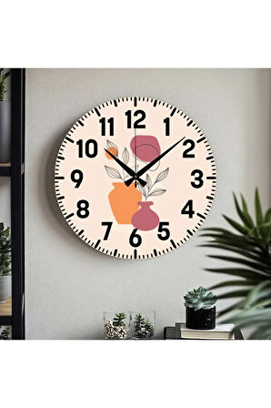 Dekoratif Türkçe Rakamlı UV Baskılı Duvar Saati (Sessiz) Akar Mekanizma 40CM Metal Akrep Yelkovan