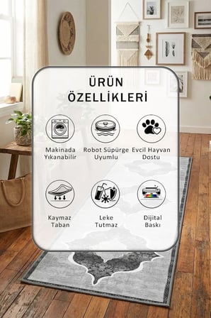 Ehl 136 Yıkanabilir Kaymaz Taban Dijital Baskılı Yolluk Halı