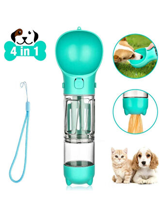 Kedi Köpek Evcil Hayvan Gezinti ve Seyahat Suluğu - 4in1 Çok Fonksiyonlu Su Mama Çöp Poşeti Kürek
