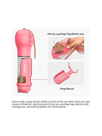 Kedi Köpek Evcil Hayvan Gezinti ve Seyahat Suluğu - 4in1 Çok Fonksiyonlu Su Mama Çöp Poşeti Kürek