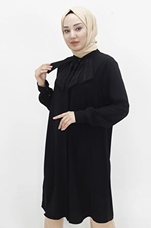Kristal Kumaş Yakası Taşlı Tesettür Tunik