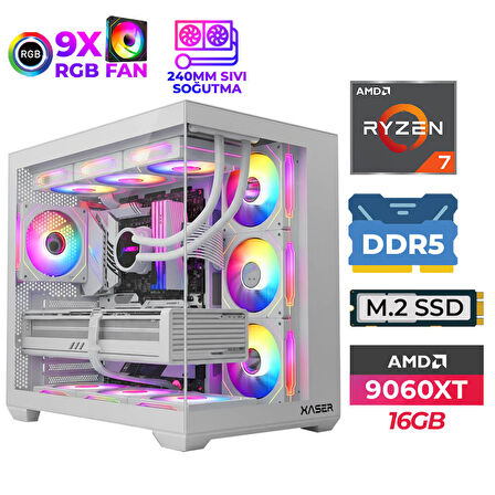 Xaser SovaX70 Ryzen 7 7800X3D 32GB DDR5 Ram 1TB M.2 NVMe SSD 16GB RX9060 XT Sıvı Soğutmalı Masaüstü Oyuncu Bilgisayarı