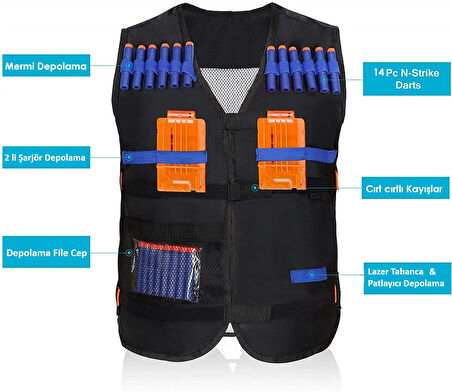 NERF OYUNCAK MERMİ  UYUMLU YELEK  + MERMİ DEPOLAMA BİLEKLİK