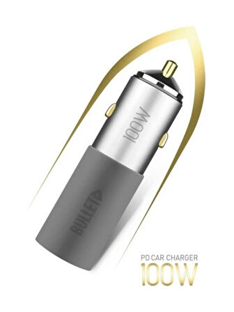 Bullet 100W Araç Çakmaklık Şarj Cihazı Type-C ve Usb Çıkışlı Profesyonel Turbo Hızlı Şarj