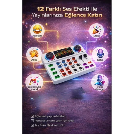 Canlı Yayın Ses Kartı Bluetooth Podcast Ses Kartı Telefon ve Bilgisayar Uyumlu Profesyonel Yayıncı Ses Kartı