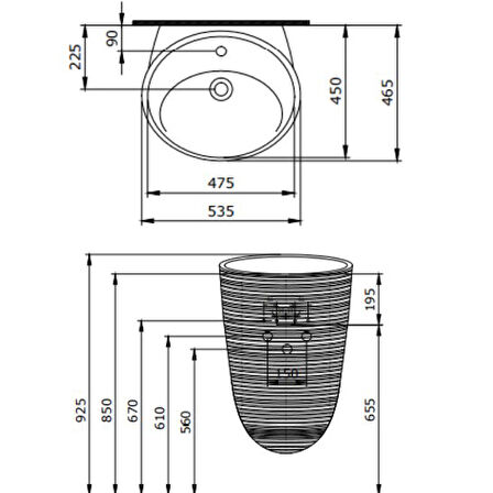 Bocchı 1655-001-0126 Strata Asma Monoblok Lavabo Parlak Beyaz