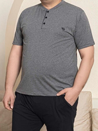 Erkek Geniş Kalıp %100 Pamuk Kısa Kol Cepli Büyük Beden Pijama Takımı