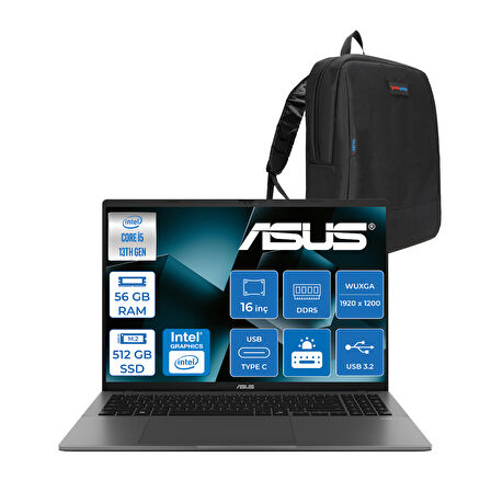 Asus Vivobook S16 S3607VA Intel Core I5 13420H Ddr5 56GB 512GB SSD Freedos 16" 300NITS Wuxga IPS 144HZ Taşınabilir Bilgisayar RP076F13 + Zetta Çanta