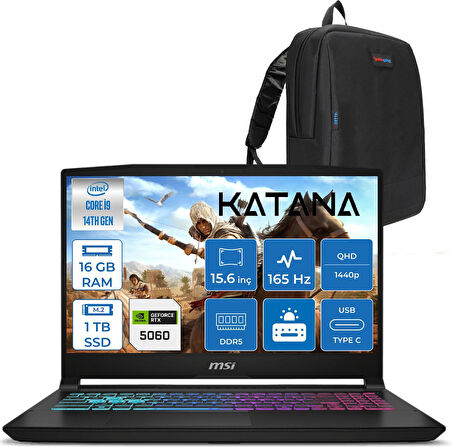 Msı Katana 15 Hx Intel Core I9 14900HX 16GB Ddr5 1tb SSD Freedos RTX5060 8gb 115W 15.6" 2k QHD(2560X1440) 165Hz Taşınabilir Bilgisayar B14WFK450XTRF03 + Zetta Çanta