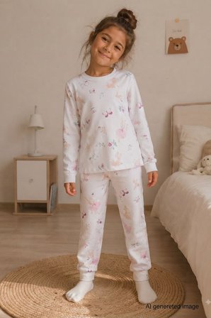 Kız Çocuk Yeni sezon Pamuklu  Desenli Pijama Takım TKM1021