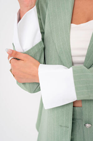 Asmetrik Kesim Gömlek Deteylı Blazer Ceket Pantolon Takım TKM08013