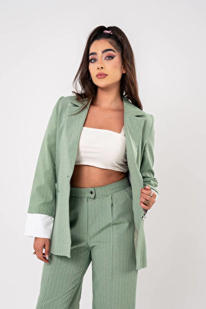 Asmetrik Kesim Gömlek Deteylı Blazer Ceket Pantolon Takım TKM08013