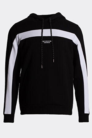 Erkek Sweatshirt Kapüşonlu Yan Fermuar Detaylı Sportswear Siyah 1658