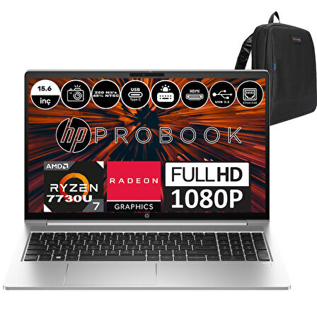 Hp Probook 455 G10 Amd Ryzen 7 7730U 8gb 512GB SSD Amd Radeon™ Graphics Freedos 15.6" Fhd Taşınabilir Bilgisayar 9G1G8ETF02+ Zetta Çanta