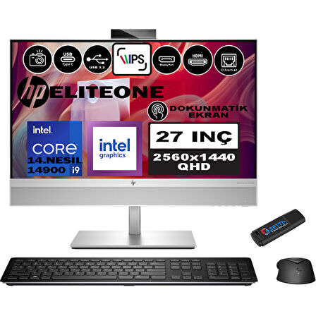 Hp Eliteone 870 G9 14.nesil Intel® Core I9 14900 48GB Ddr5 4tb SSD Qhd 27" IPS Dokunmatik WINDOWS11PRO All In One Bilgisayar 7B1F3EAW15+ZETTAUSBBELLEK