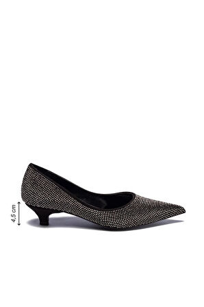 Taşlı Siyah Kadın Stiletto Abiye Taş İşlemeli Sivri Burun Kapalı Kısa Topuklu Ayakkabı 166