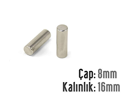 Neodyum Mıknatıs Silindir Çap 8mm , Kalınlık 16mm   ( 5 Adet)