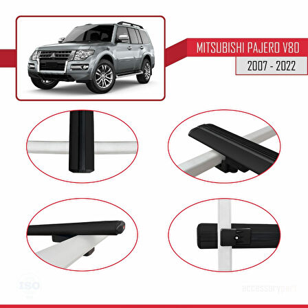 Mitsubishi Pajero (V80) 2007-2022 Arası ile Uyumlu BASIC Model Ara Atkı Tavan Barı Siyah 2 Adet