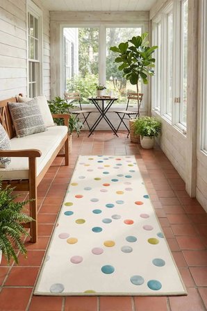 Dots Tk268-v1-c Krem Yıkanabilir Yolluk Halı Kaymaz Taban Salon Mutfak