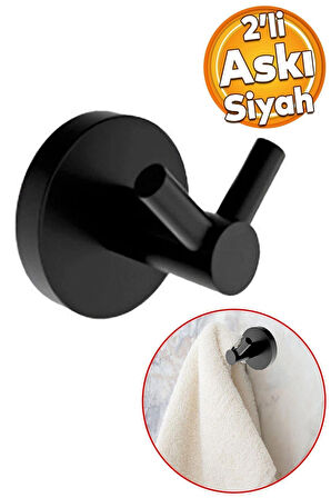 PROJE MAX  ASKILIK İKİLİ PİMLİ MAT SİYAH Banyo Askılık