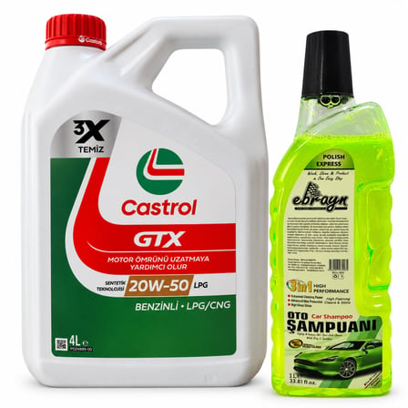 CASTROL GTX MOTOR YAĞI 20W-50 LPG 4 Litre + Oto Şampuan 1000 ml 