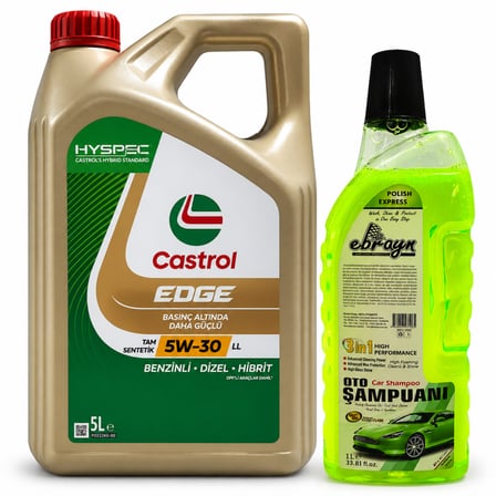 CASTROL EDGE MOTOR YAĞI 5W-30 5 Litre + Oto Şampuan 1000 ml 