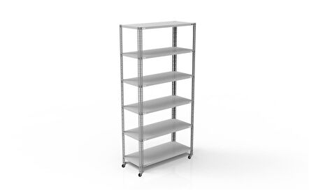 6 Katlı Tekerlekli Galvaniz Çelik Raf - Depo, Arşiv, Kiler, Dosya, Market Rafı 43x60 cm-150 cm-0.70 mm