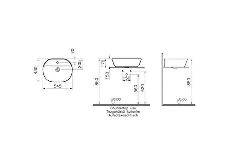 VitrA Geo 7428B070-0041  Oval Çanak Lavabo, 55 cm, Siyah