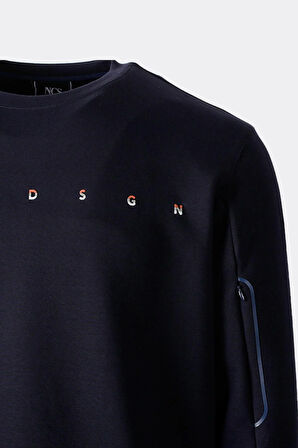 Erkek Sweatshirt Bisiklet Yaka Fermuar Detaylı NCS DSGN Lacivert 1669
