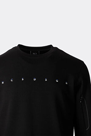 Erkek Sweatshirt Bisiklet Yaka Fermuar Detaylı NCS DSGN Siyah 1669