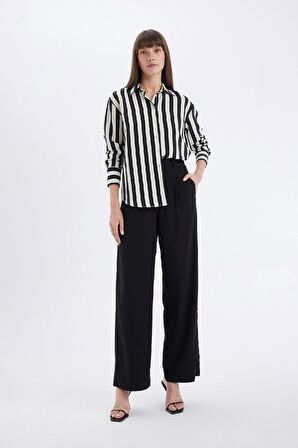 DeFacto Oversize Fit Çizgili Uzun Kollu Gömlek D4511AX24AUBK81