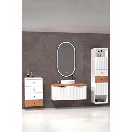 BELISSIMO 100 CM BEYAZ LAVABOLU BANYO DOLABI  BEYAZ /  KAYIN - YAN ÜNİTE VE BOY DOLAP DAHİL