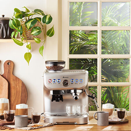 Karaca Coffee Art Barista Öğütücülü, Süt Köpürtücülü Espresso Latte Cappuccino Americano Makinesi