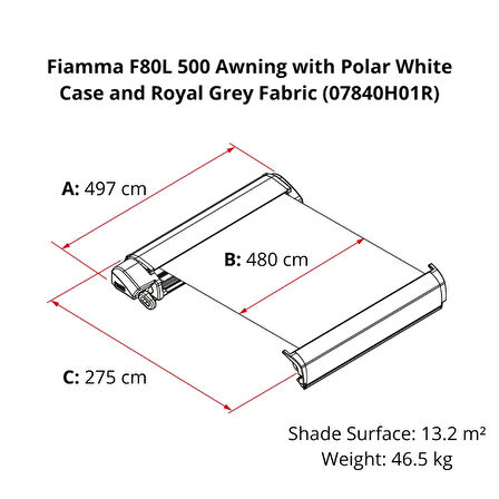 Fiamma F80L 5.00x2.75 Beyaz Çatı Tipi Kasetli Tente