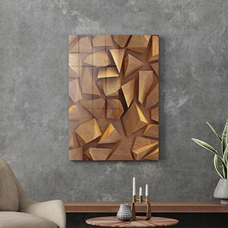 Decovetro Cam Tablo Geometrik Ahşap Desenli