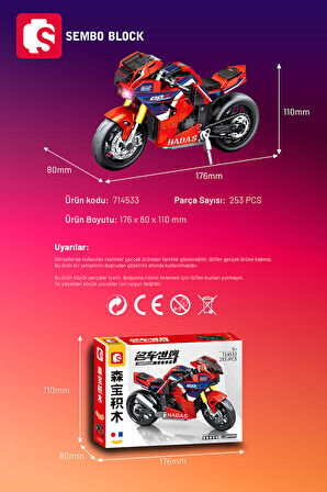 Sembo Block Kırmızı Sport Motorsiklet 253 Parça yapı blokları Lego ile uyumlu (714532)