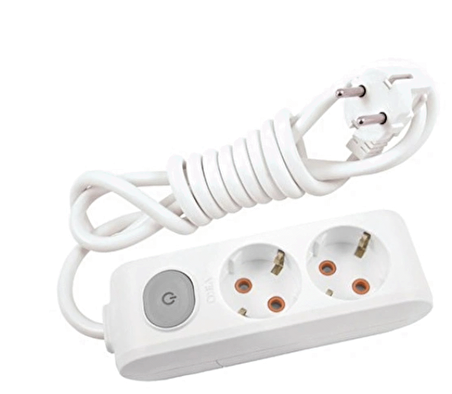 Viko 2 li Anahtarlı Priz 3x1,5 mm Uzatma Beyaz 6 Mt.
