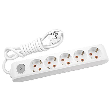Viko 5 li Anahtarlı Priz 3x1,5 mm Uzatma Beyaz 6 Mt.