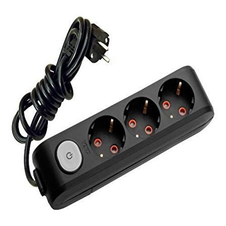 Viko 3 lü Anahtarlı Priz 3x1,5 mm Uzatma Siyah 10 Mt.