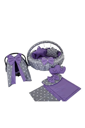 Gri Yıldız Mor Tasarım Babynest Lüx Oyun Minderi 9 Parça Set